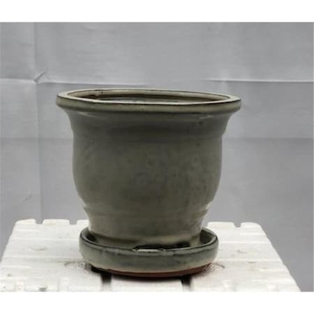 Marco Frio 5.75 x 5.75 x 5.5 in. Beige Ceramic Bonsai Pot with Humidity Drip Tray, Round MA2202662